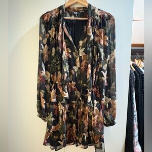 PAIGE Floral Mini Dress - Black and Tan